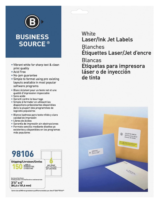 Coupon 👏 Business Source Premium Address Labels, 3-1/3 X 4 Inches, White, Pack Of 150 💯 1 Coupon 👏 Business Source Premium Address Labels, 3-1/3 X 4 Inches, White, Pack Of 150 💯