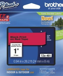Flash Sale ⌛ Brother P-touch Tze Laminated Tape Cartridge, 1 Inch X 26 Feet, Black/Red 🧨