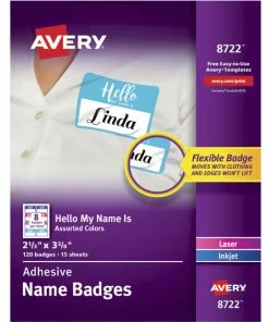 Buy 😀 Avery "Hello, My Name Is" Adhesive Name Badges, 2-1/3 X 3-3/8 Inches, Assorted Borders, Pack Of 120 🔔