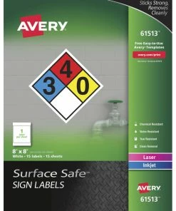 Budget ✔️ Avery 61513 Surface Safe Sign Labels, 8 X 8 Inches, White, Pack Of 15 💯
