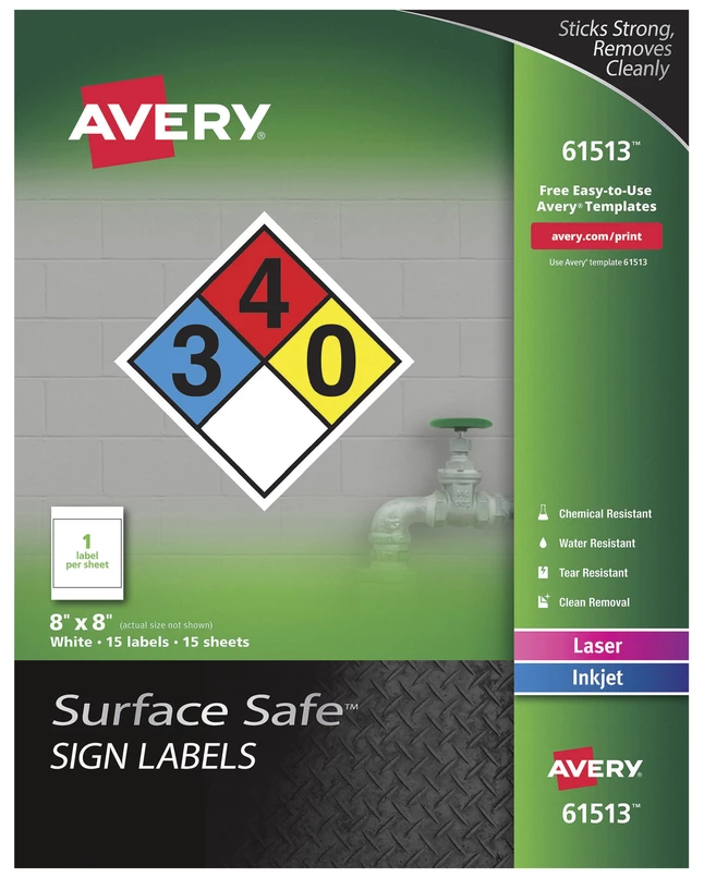Budget ✔️ Avery 61513 Surface Safe Sign Labels, 8 X 8 Inches, White, Pack Of 15 💯 1 Budget ✔️ Avery 61513 Surface Safe Sign Labels, 8 X 8 Inches, White, Pack Of 15 💯