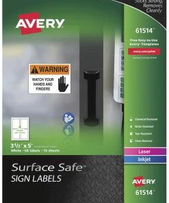Budget ⭐ Avery 61514 Surface Safe Sign Labels, 3-1/2 X 5 Inches, White, Pack Of 60 ⌛