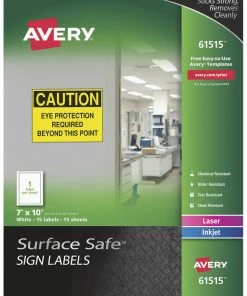 Best Pirce 🎁 Avery 61515 Surface Safe Sign Labels, 7 X 10 Inches, White, Pack Of 15 ⌛