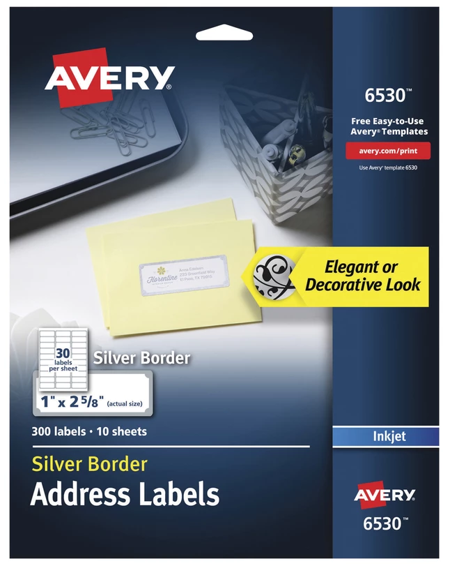 Flash Sale ๐ Avery Easy Peel Address Labels, 1 X 2-5/8 Inches, Silver Border, Pack Of 300 ๐ 1 Flash Sale ๐ Avery Easy Peel Address Labels, 1 X 2-5/8 Inches, Silver Border, Pack Of 300 ๐