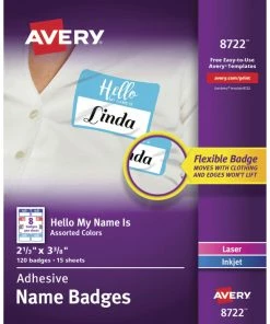 Cheap 🤩 Avery "Hello, My Name Is" Adhesive Name Badges, 2-1/3 X 3-3/8 Inches, White With Assorted Color Borders, Pack Of 120 😉