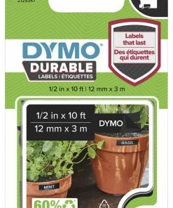 New 🎁 Dymo D1 Recycled Durable Labels, 1/2 Inch X 10 Feet, White On Black ⭐