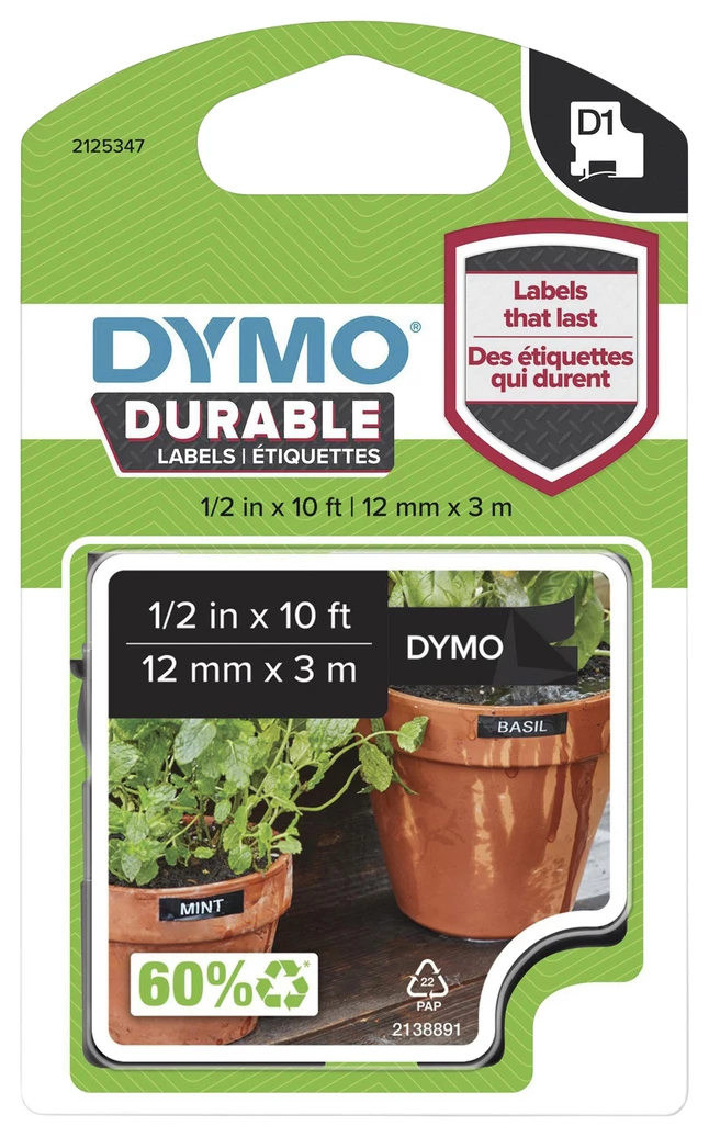 New 🎁 Dymo D1 Recycled Durable Labels, 1/2 Inch X 10 Feet, White On Black ⭐ 1 New 🎁 Dymo D1 Recycled Durable Labels, 1/2 Inch X 10 Feet, White On Black ⭐